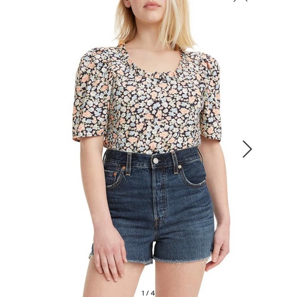Levi's Louise Smocked Crop Top in Vanessa Floral Obsidian - Size S - Picture 2 of 12